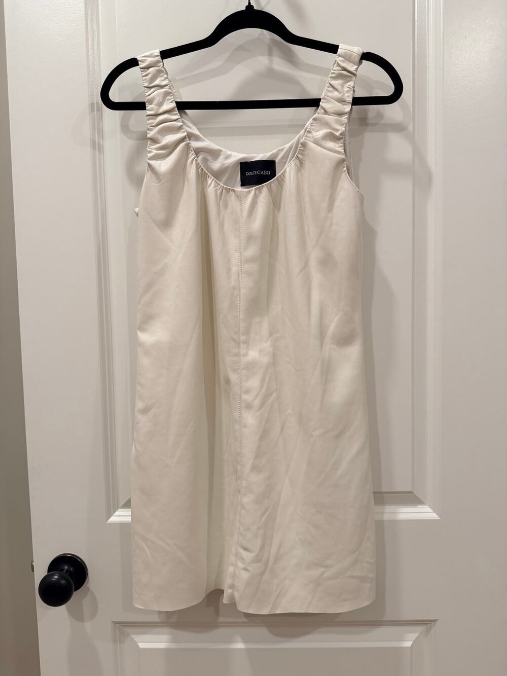 Dolce Cabo Faux Leather Sleeveless Mini Dress White Ruched Straps Size M